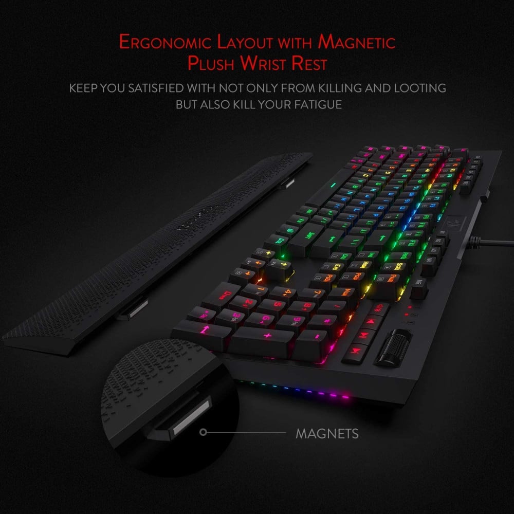 صورة Redragon K586-PRO Brahma RGB Mechanical Gaming Keyboard with Fast Optical Blue Switches, 10 Dedicated Macro Keys, Convenient Media Control, and Detachable Wrist Rest رقم 2