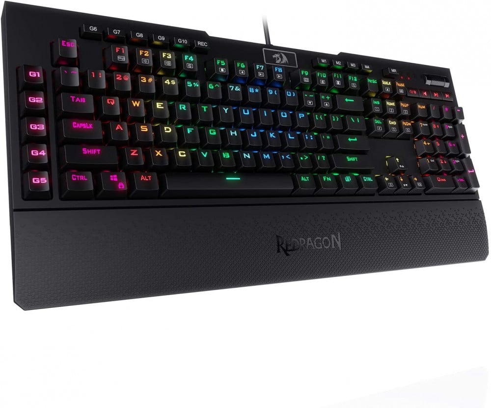 صورة Redragon K586-PRO Brahma RGB Mechanical Gaming Keyboard with Fast Optical Blue Switches, 10 Dedicated Macro Keys, Convenient Media Control, and Detachable Wrist Rest رقم 4
