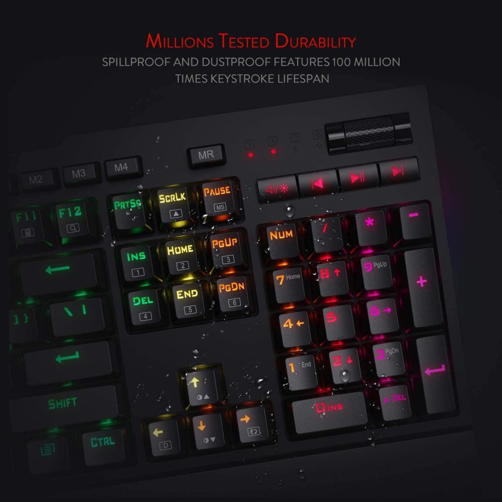 صورة Redragon K586-PRO Brahma RGB Mechanical Gaming Keyboard with Fast Optical Blue Switches, 10 Dedicated Macro Keys, Convenient Media Control, and Detachable Wrist Rest رقم 6