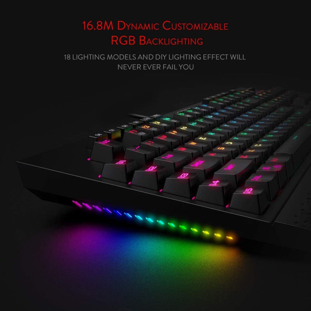 صورة Redragon K586-PRO Brahma RGB Mechanical Gaming Keyboard with Fast Optical Blue Switches, 10 Dedicated Macro Keys, Convenient Media Control, and Detachable Wrist Rest رقم 7