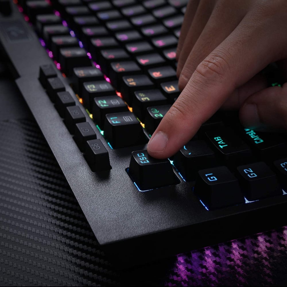 صورة Redragon K586-PRO Brahma RGB Mechanical Gaming Keyboard with Fast Optical Blue Switches, 10 Dedicated Macro Keys, Convenient Media Control, and Detachable Wrist Rest رقم 9