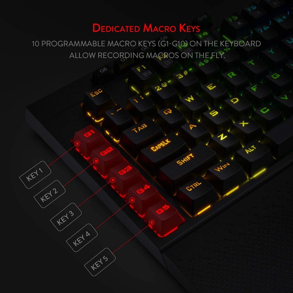 صورة Redragon K596 Vishnu 2.4G Wireless/Wired RGB Mechanical Gaming Keyboard, 87 Keys TKL Compact Keyboard with 3000 mAh Battery, 10 Onboard Macro Keys & Wrist Rest, 10H Play Time, Red Switches رقم 5