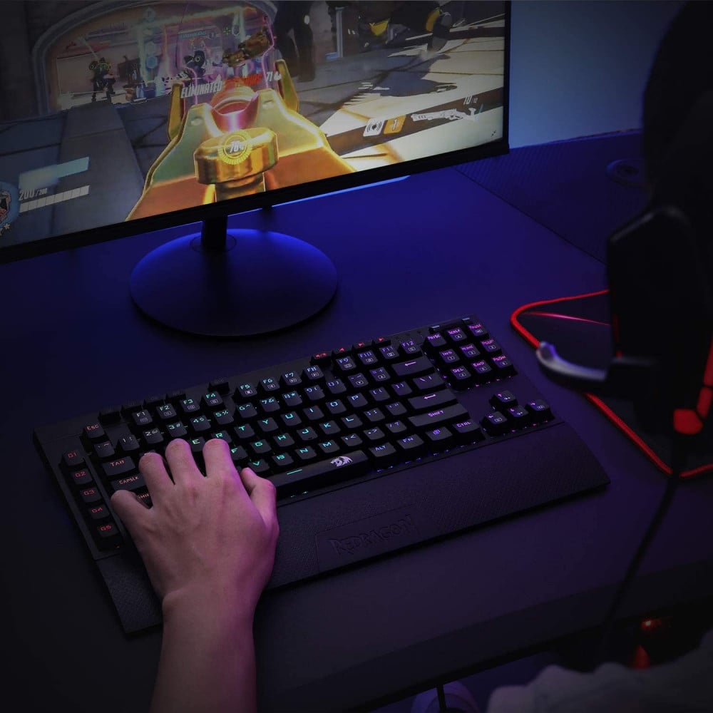 صورة Redragon K596 Vishnu 2.4G Wireless/Wired RGB Mechanical Gaming Keyboard, 87 Keys TKL Compact Keyboard with 3000 mAh Battery, 10 Onboard Macro Keys & Wrist Rest, 10H Play Time, Red Switches رقم 8