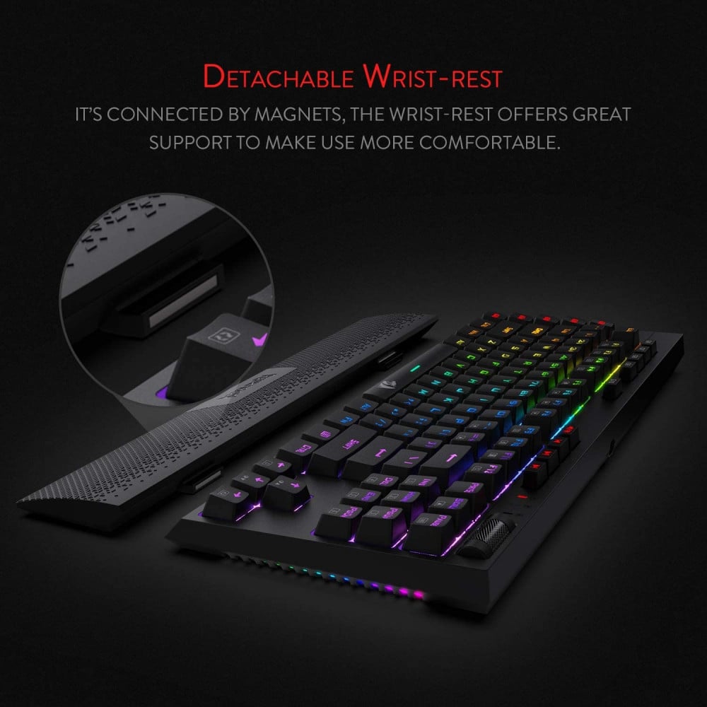 صورة Redragon K596 Vishnu 2.4G Wireless/Wired RGB Mechanical Gaming Keyboard, 87 Keys TKL Compact Keyboard with 3000 mAh Battery, 10 Onboard Macro Keys & Wrist Rest, 10H Play Time, Red Switches رقم 9
