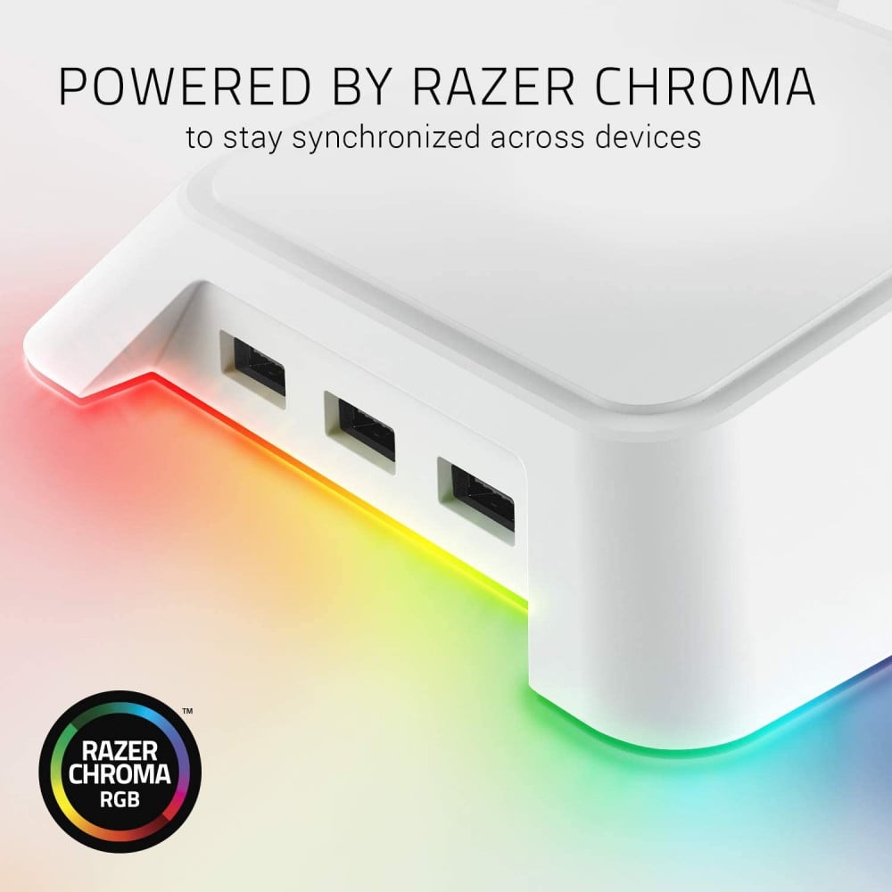 صورة Razer Base Station Chroma - حامل سماعة رأس احترافي بإضاءة RGB وتصميم عصري باللون الأبيض رقم 2