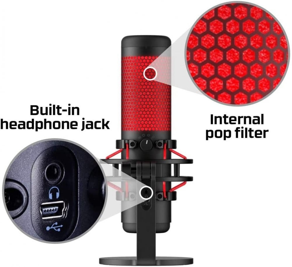 صورة مايك هايبر اكس - HyperX QuadCast - USB Condenser Gaming Microphone, for PC, PS4 and Mac, Anti-Vibration Shock Mount, Four Polar Patterns, Pop Filter, Gain Control, Podcasts, Twitch, YouTube, رقم 3