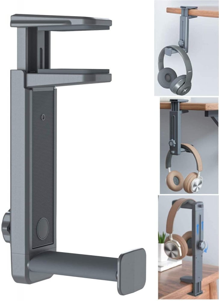 صورة Headphone Stand and Hanger 2 in 1, SUPERONE Headset Hook with Adjustable Height, Wide & Rotating Hook, Cable Clip, Soft clamp Pads, Fit for Desks, Cabinets, Bookshelves and More رقم 2
