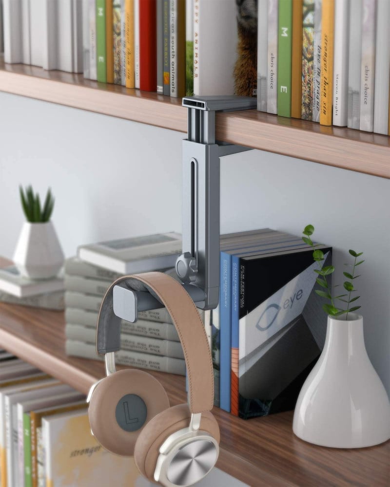صورة Headphone Stand and Hanger 2 in 1, SUPERONE Headset Hook with Adjustable Height, Wide & Rotating Hook, Cable Clip, Soft clamp Pads, Fit for Desks, Cabinets, Bookshelves and More رقم 3