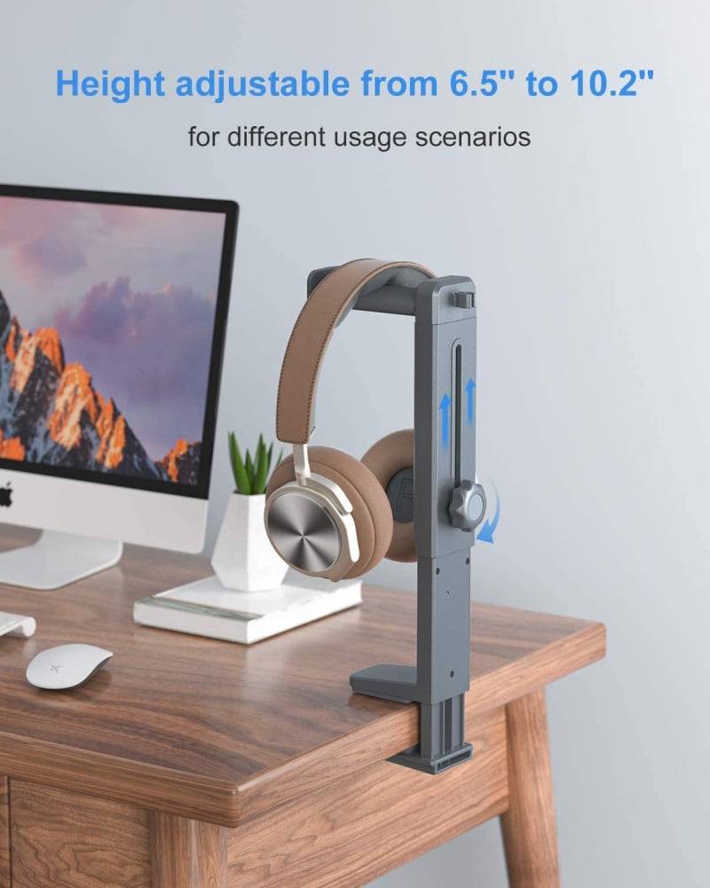 صورة Headphone Stand and Hanger 2 in 1, SUPERONE Headset Hook with Adjustable Height, Wide & Rotating Hook, Cable Clip, Soft clamp Pads, Fit for Desks, Cabinets, Bookshelves and More رقم 5