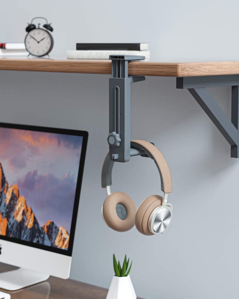 صورة Headphone Stand and Hanger 2 in 1, SUPERONE Headset Hook with Adjustable Height, Wide & Rotating Hook, Cable Clip, Soft clamp Pads, Fit for Desks, Cabinets, Bookshelves and More رقم 6