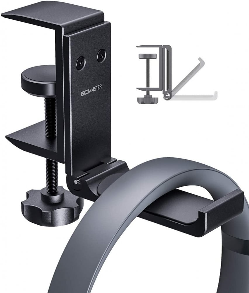 صورة BC Master Headphone Stand Hanger Foldable Aluminum Headset Stand/Holder/Hook Under Desk, Universal Fit Gaming Headphone and More (Black) رقم 2