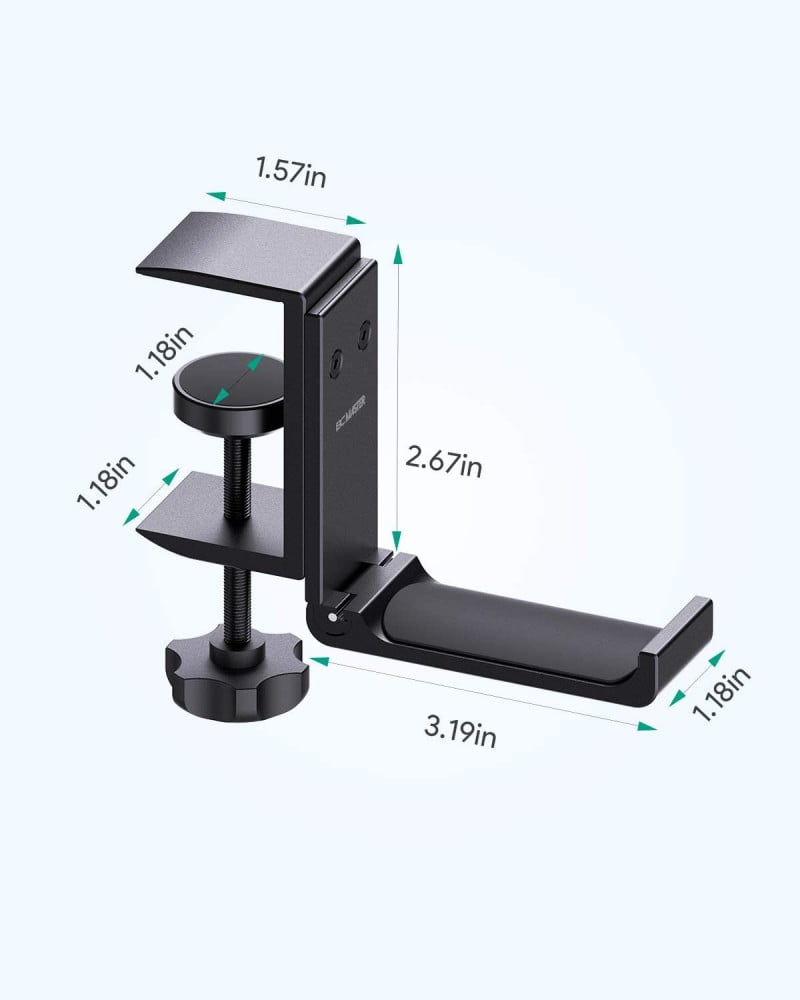 صورة BC Master Headphone Stand Hanger Foldable Aluminum Headset Stand/Holder/Hook Under Desk, Universal Fit Gaming Headphone and More (Black) رقم 5