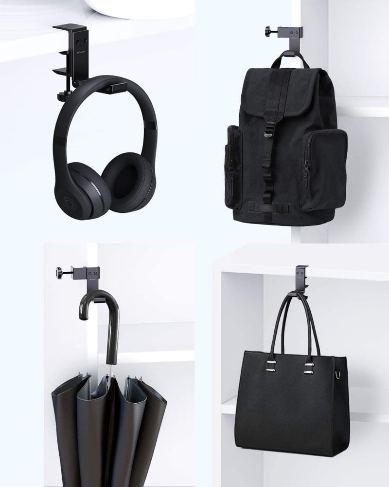 صورة BC Master Headphone Stand Hanger Foldable Aluminum Headset Stand/Holder/Hook Under Desk, Universal Fit Gaming Headphone and More (Black) رقم 6