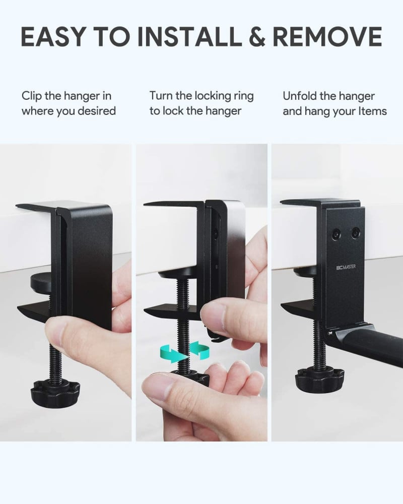 صورة BC Master Headphone Stand Hanger Foldable Aluminum Headset Stand/Holder/Hook Under Desk, Universal Fit Gaming Headphone and More (Black) رقم 7