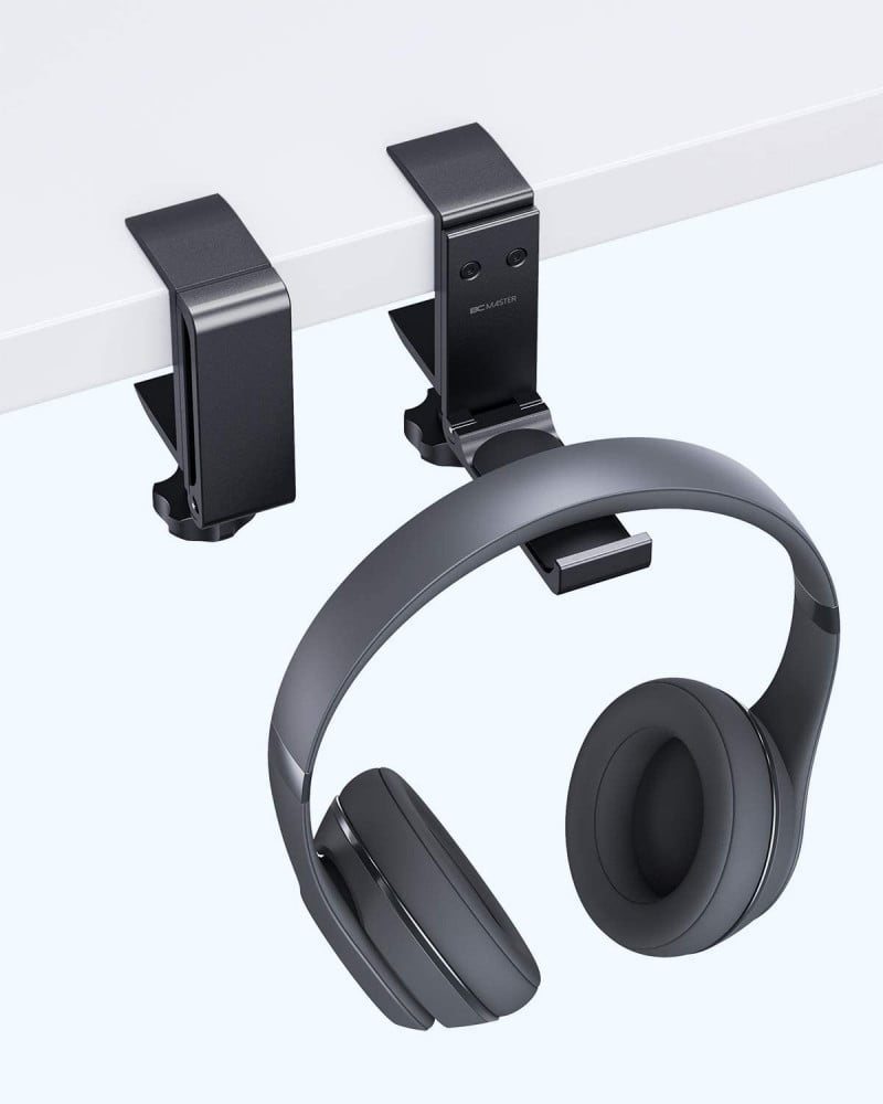 صورة BC Master Headphone Stand Hanger Foldable Aluminum Headset Stand/Holder/Hook Under Desk, Universal Fit Gaming Headphone and More (Black) رقم 8