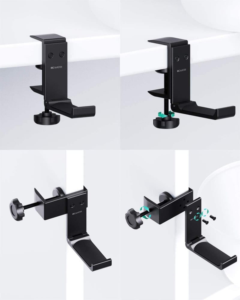 صورة BC Master Headphone Stand Hanger Foldable Aluminum Headset Stand/Holder/Hook Under Desk, Universal Fit Gaming Headphone and More (Black) رقم 9