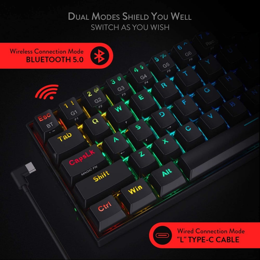 صورة كيبورد Redragon K530 RGB Black - تصميم مدمج وأداء ميكانيكي بمفاتيح Brown Switch رقم 2
