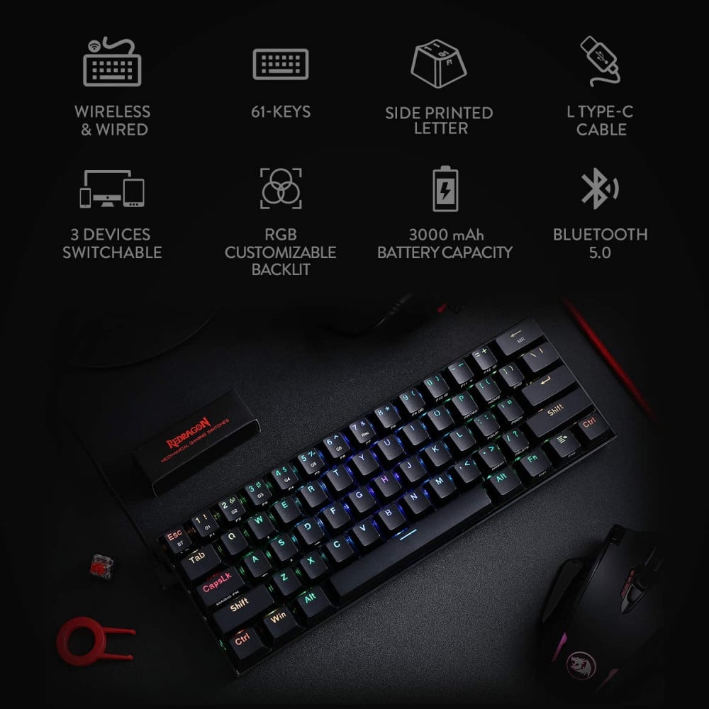 صورة كيبورد Redragon K530 RGB Black - تصميم مدمج وأداء ميكانيكي بمفاتيح Brown Switch رقم 7