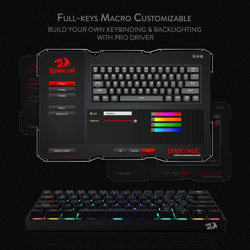 صورة كيبورد Redragon K530 RGB Black - تصميم مدمج وأداء ميكانيكي بمفاتيح Brown Switch رقم 8