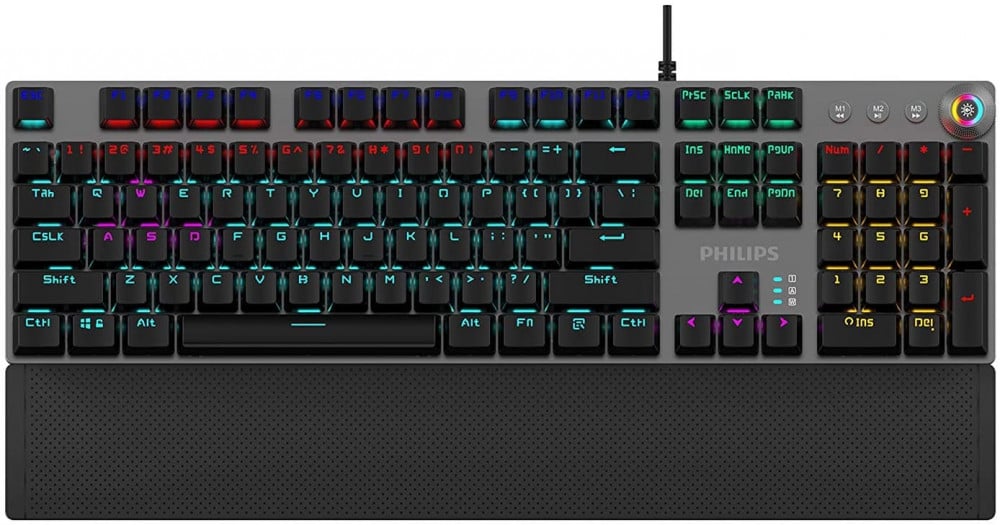 صورة Philips SPK8614 USB Wired Mechanical Gaming Keyboard with Rainbow Backlit | Wrist Rest Pad | for PC Laptop Desktop Computers رقم 2