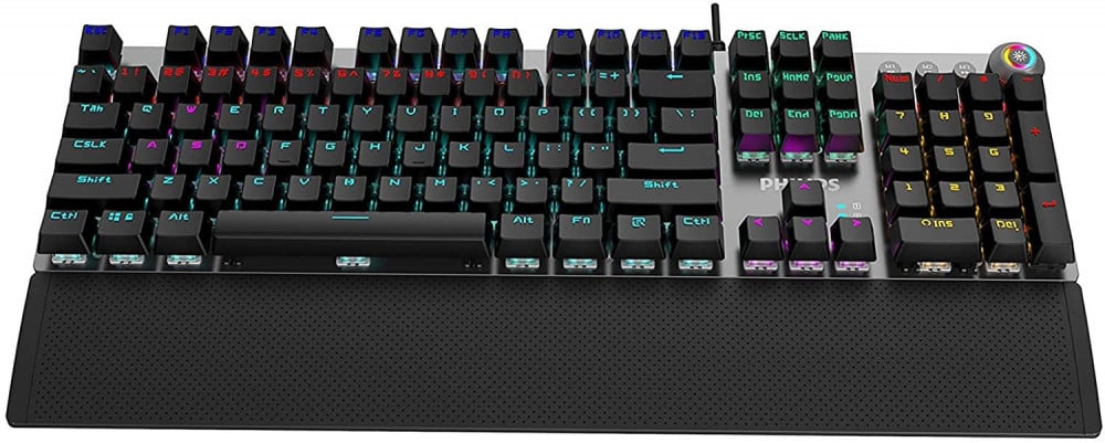 صورة Philips SPK8614 USB Wired Mechanical Gaming Keyboard with Rainbow Backlit | Wrist Rest Pad | for PC Laptop Desktop Computers رقم 6