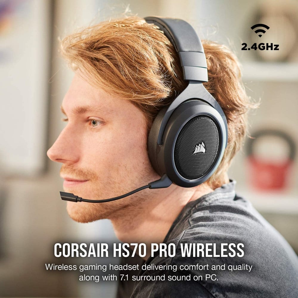 صورة سماعة كورسير - Corsair HS70 Pro Wireless Gaming Headset - 7.1 Surround Sound Headphones for PC, PS5 - 50mm Drivers – Carbon (CA-9011211-NA) رقم 9
