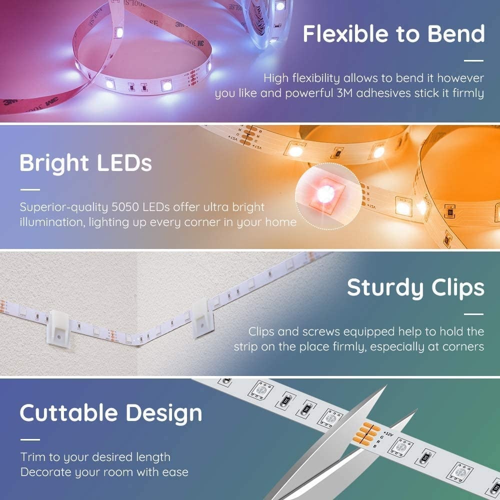 صورة شريط إضاءة LED ذكي من Govee – RGB متزامن مع الموسيقى، 16.4*2 قدم