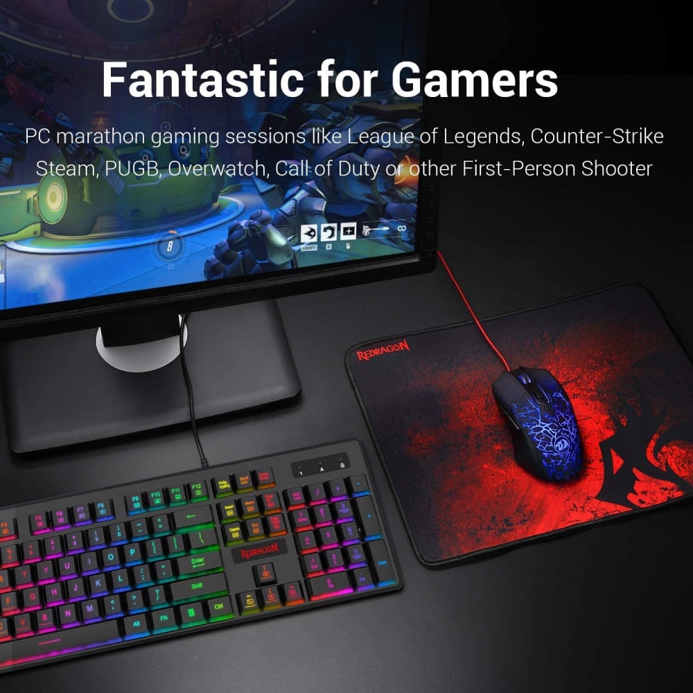 صورة Redragon S107 Gaming Keyboard and Mouse Combo Large Mouse Pad Mechanical Feel RGB Backlit 3200 DPI Mouse for Windows PC (Keyboard Mouse Mousepad Set) رقم 3