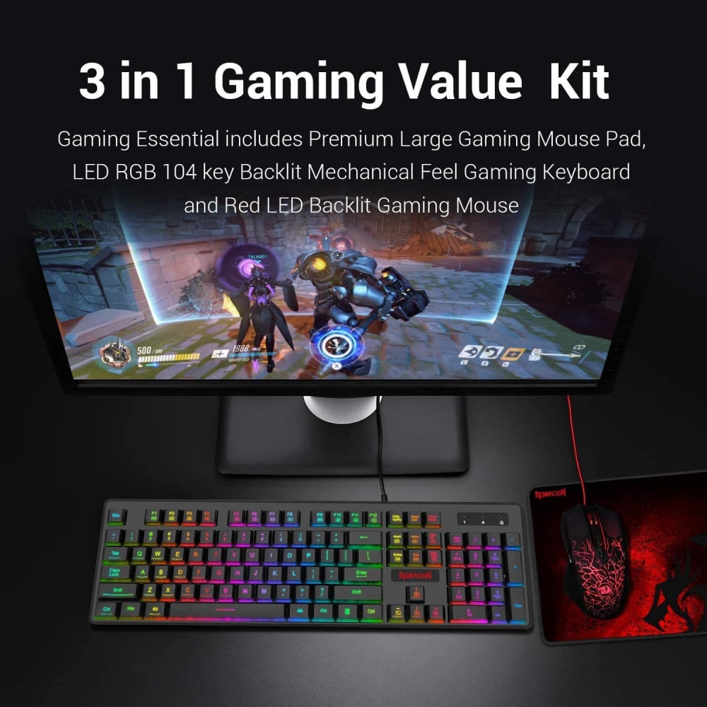صورة Redragon S107 Gaming Keyboard and Mouse Combo Large Mouse Pad Mechanical Feel RGB Backlit 3200 DPI Mouse for Windows PC (Keyboard Mouse Mousepad Set) رقم 6