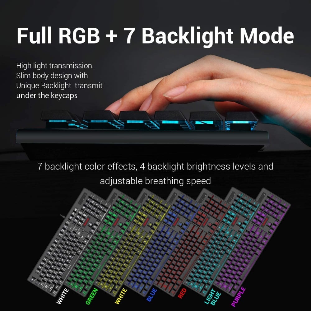 صورة Redragon S107 Gaming Keyboard and Mouse Combo Large Mouse Pad Mechanical Feel RGB Backlit 3200 DPI Mouse for Windows PC (Keyboard Mouse Mousepad Set) رقم 7