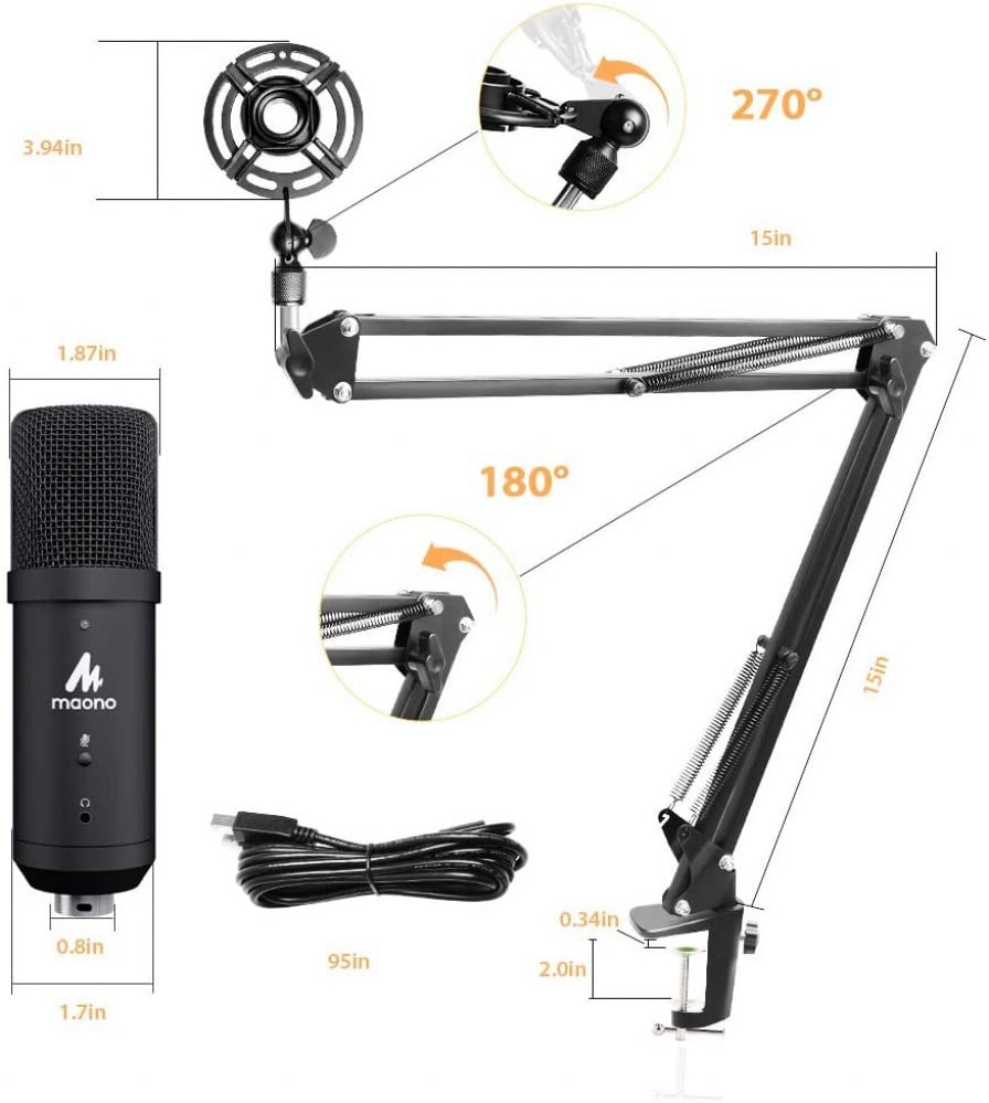 صورة مايكروفون ماونو - USB Microphone 192KHz/24Bit Zero Latency Monitoring MAONO AU-PM401 USB Computer Condenser Cardioid Mic with Mute Button for Podcasting, Gaming, YouTube, Streaming, Recordin رقم 9