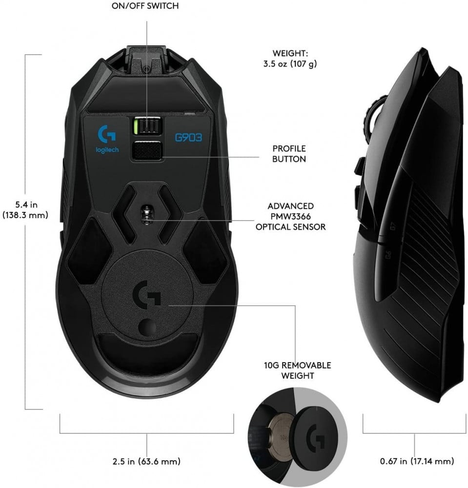صورة Logitech G903 HERO LIGHTSPEED Wireless GAMING MOUSE with POWERPLAY Wireless Charging Compatibility رقم 6