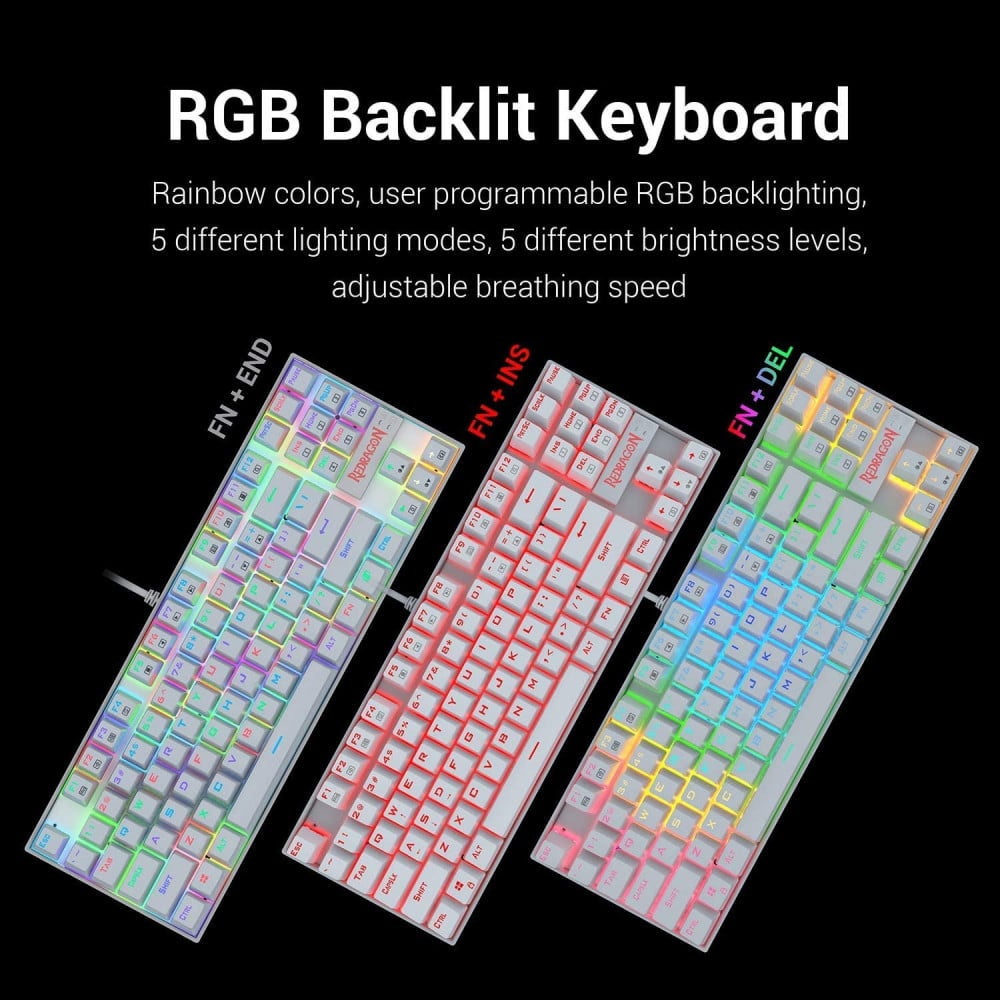 صورة Redragon K552 Mechanical Gaming Keyboard 60% Compact 87 Key Kumara Wired Cherry MX Blue Switches Equivalent for Windows PC Gamers (RGB Backlit White) رقم 3