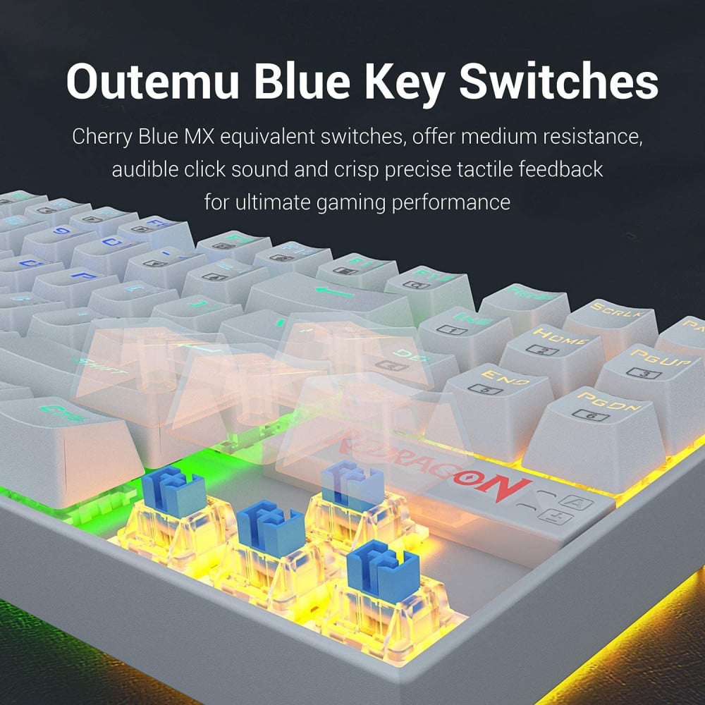صورة Redragon K552 Mechanical Gaming Keyboard 60% Compact 87 Key Kumara Wired Cherry MX Blue Switches Equivalent for Windows PC Gamers (RGB Backlit White) رقم 4