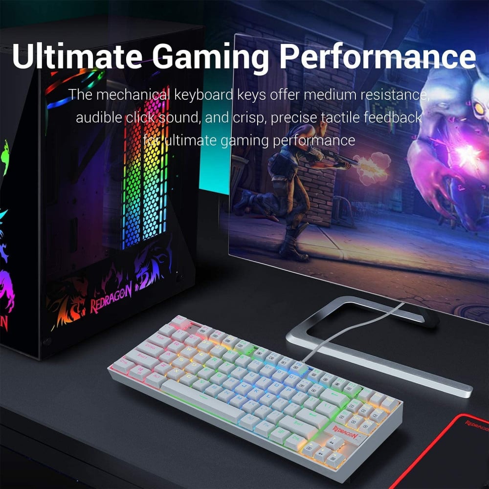 صورة Redragon K552 Mechanical Gaming Keyboard 60% Compact 87 Key Kumara Wired Cherry MX Blue Switches Equivalent for Windows PC Gamers (RGB Backlit White) رقم 5