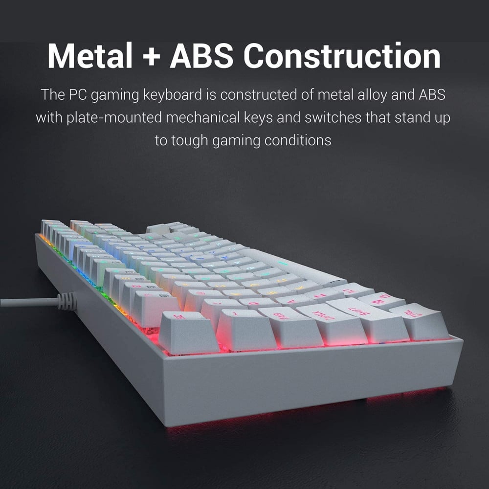 صورة Redragon K552 Mechanical Gaming Keyboard 60% Compact 87 Key Kumara Wired Cherry MX Blue Switches Equivalent for Windows PC Gamers (RGB Backlit White) رقم 6