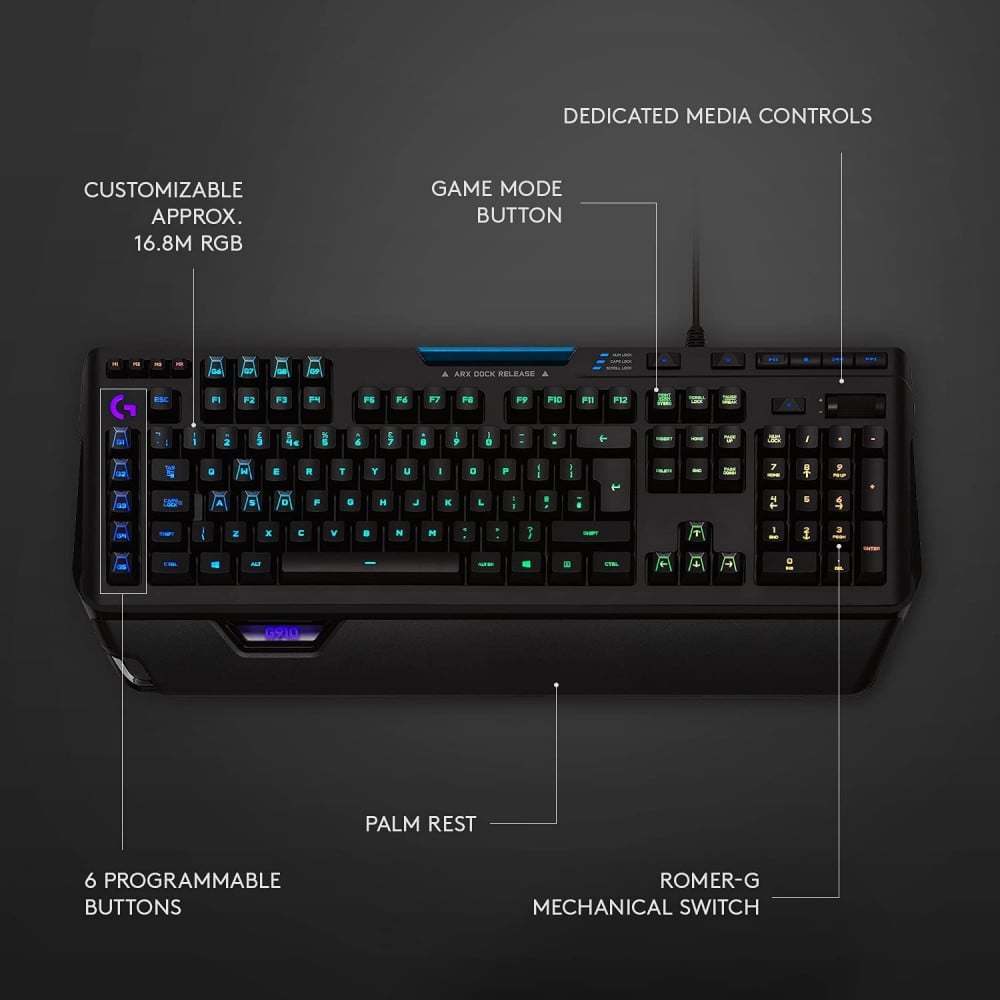 صورة Logitech G910 Orion Spectrum Illuminated Mechanical Gaming Keyboard, RGB Backlit Keys, Romer-G Tactile Key Switches, 9 Programmable G-Keys, Arx Dual Display Technology, QWERTY Int. Layout -  رقم 3