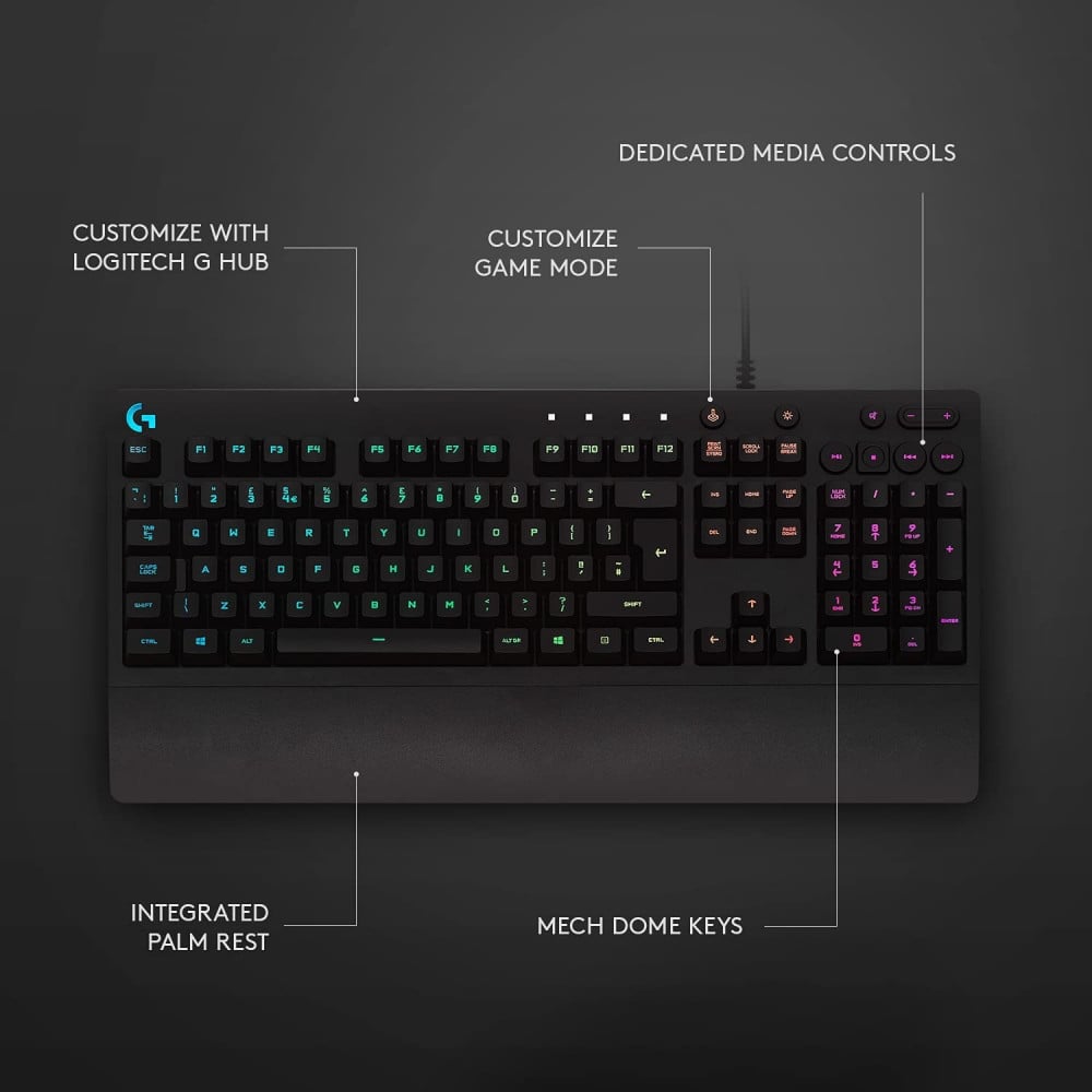 صورة Logitech G213 Prodigy Gaming Keyboard, RGB Lightsync Backlit Keys, Spill-Resistant, Customizable Keys, Dedicated Multi-Media Keys, QWERTY US International Layout - Black رقم 6