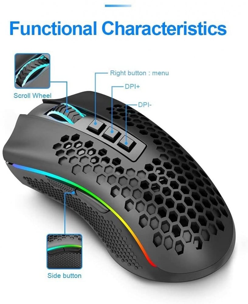 صورة Redragon M808 Storm Pro Wireless Gaming Mouse, RGB Honeycomb Form - 16,000 DPI Optical Sensor - 7 Programmable Buttons - Precise Registration رقم 2