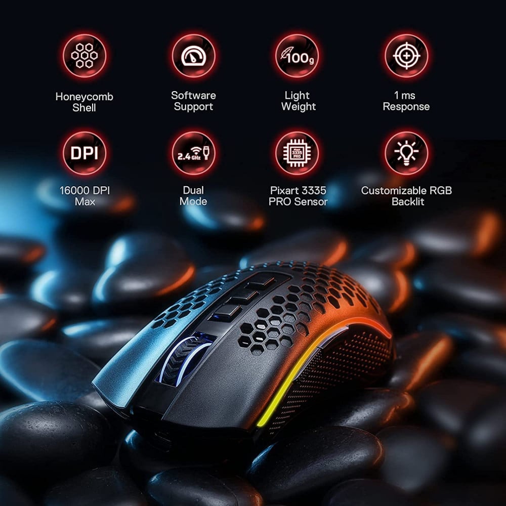 صورة Redragon M808 Storm Pro Wireless Gaming Mouse, RGB Honeycomb Form - 16,000 DPI Optical Sensor - 7 Programmable Buttons - Precise Registration رقم 3