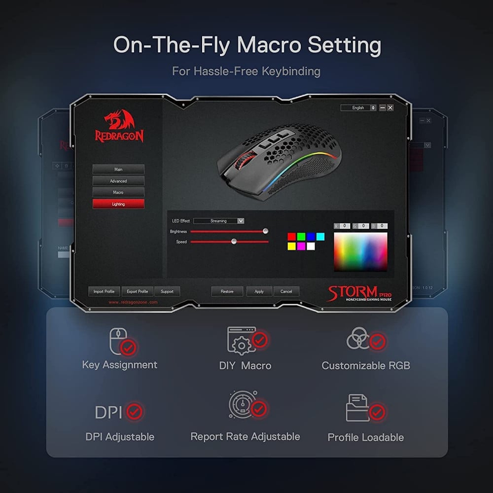 صورة Redragon M808 Storm Pro Wireless Gaming Mouse, RGB Honeycomb Form - 16,000 DPI Optical Sensor - 7 Programmable Buttons - Precise Registration رقم 8