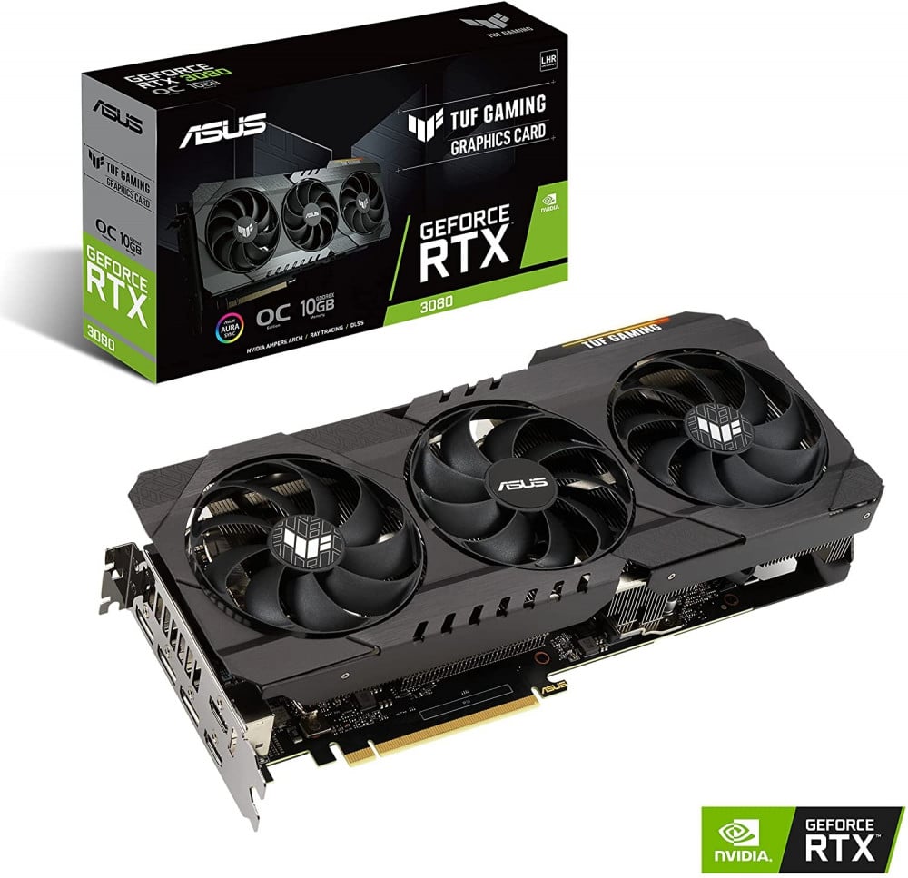 صورة ASUS TUF Gaming NVIDIA GeForce RTX 3080 V2 OC Edition Graphics Card (PCIe 4.0, 10GB GDDR6X, LHR, HDMI 2.1, DisplayPort 1.4a, Dual Ball Fan Bearings, Military-Grade Certification, GPU Tweak I