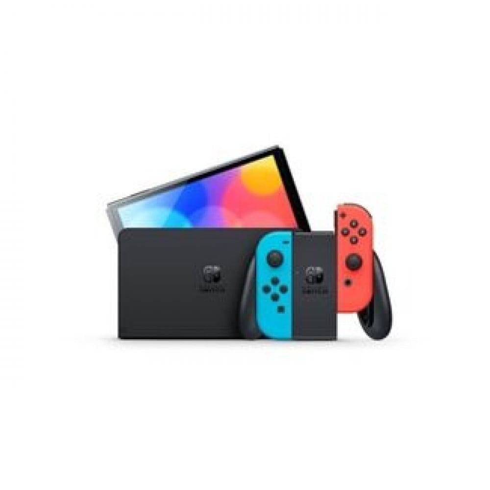 صورة جهاز تحكم نينتندو سويتش أوليد يد تحكم أزرق نيون وأحمر- NINTENDO-SWITCH-OLED