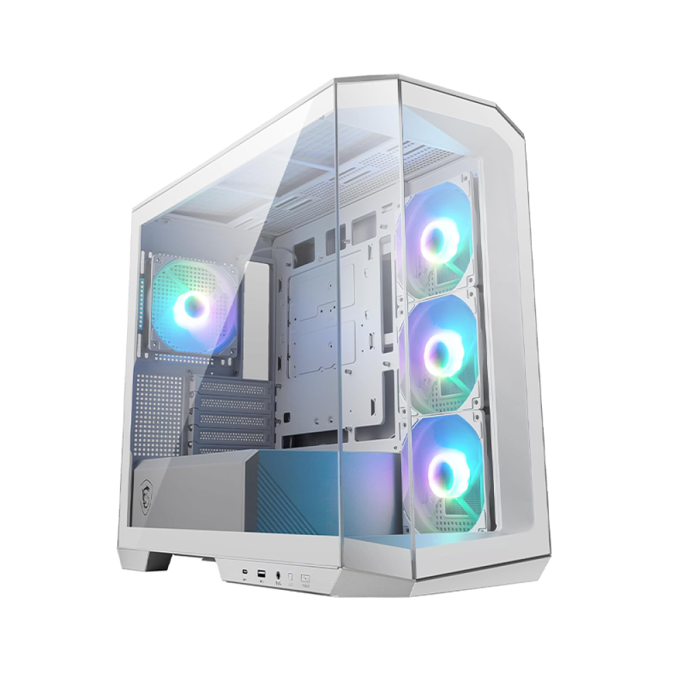صورة MSI MAG PANO M100R PZ White – صندوق ألعاب Micro-ATX بتصميم بانورامي و4 مراوح ARGB
