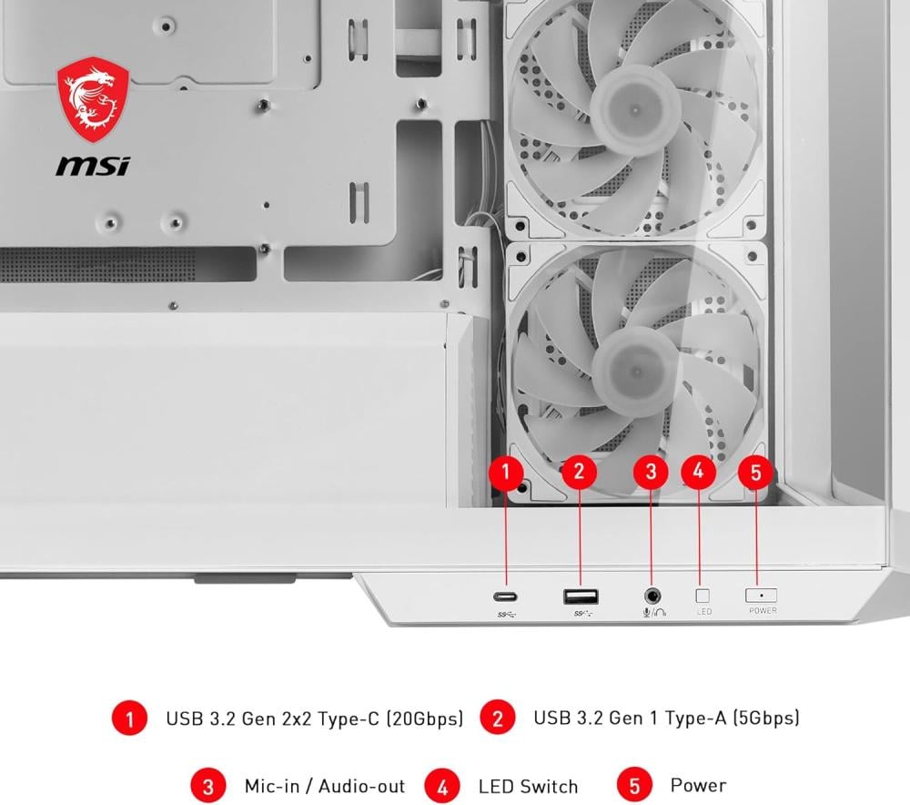 صورة MSI MAG PANO M100R PZ White – صندوق ألعاب Micro-ATX بتصميم بانورامي و4 مراوح ARGB رقم 3