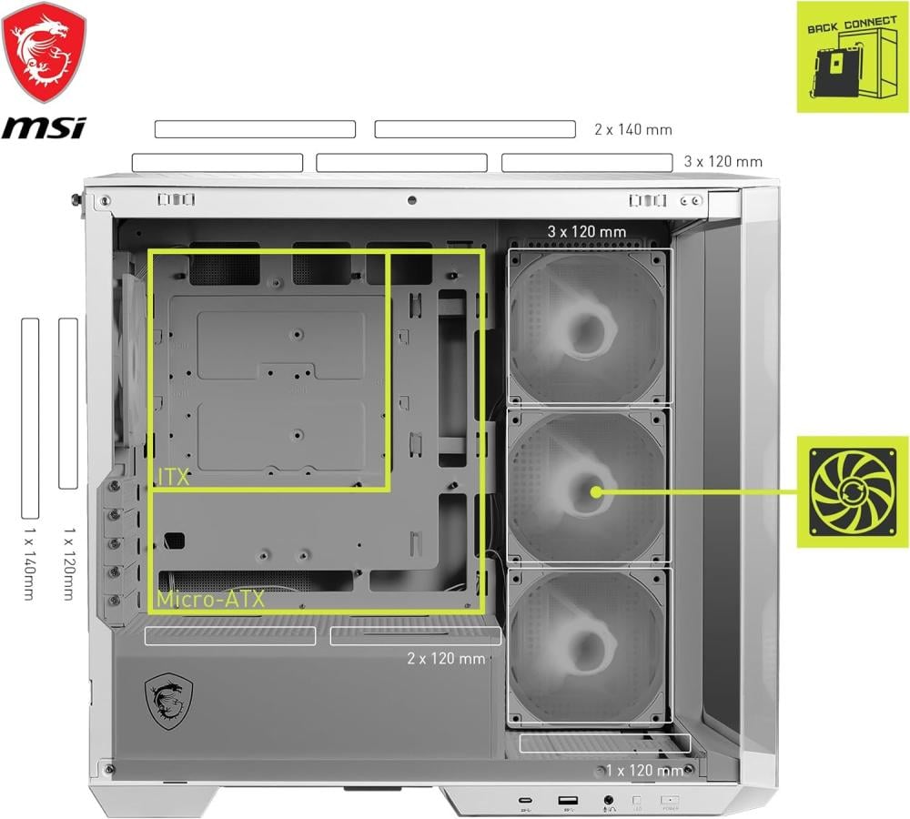 صورة MSI MAG PANO M100R PZ White – صندوق ألعاب Micro-ATX بتصميم بانورامي و4 مراوح ARGB رقم 6