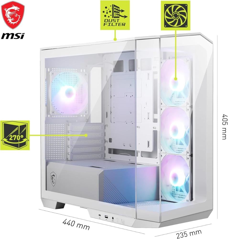 صورة MSI MAG PANO M100R PZ White – صندوق ألعاب Micro-ATX بتصميم بانورامي و4 مراوح ARGB رقم 7