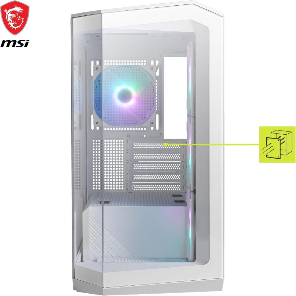 صورة MSI MAG PANO M100R PZ White – صندوق ألعاب Micro-ATX بتصميم بانورامي و4 مراوح ARGB رقم 8