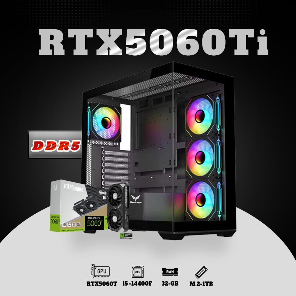 صورة تجميعة بي سي i5-14400F | RTX 5060 Ti | رام 32GB DDR5 | SSD 1TB | أداء خرافي للألعاب والمهام الثقيلة رقم 2