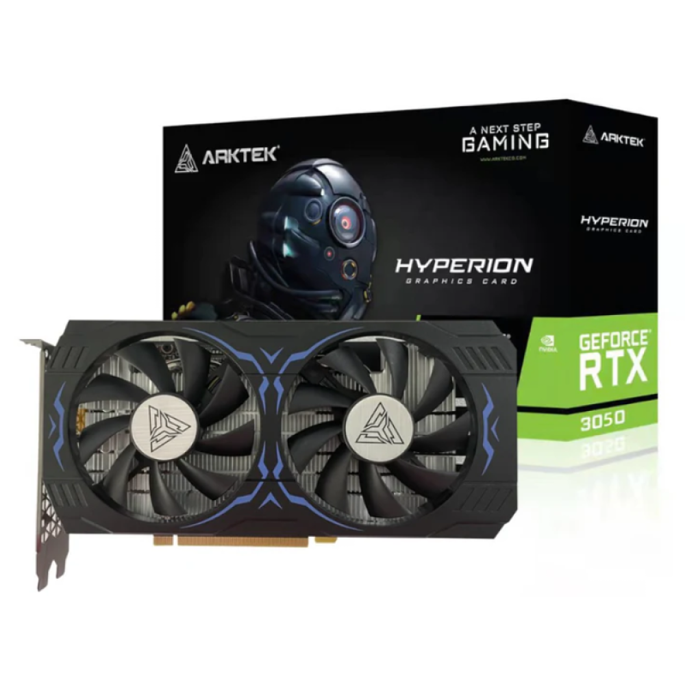 صورة كرت شاشة ARKTEK RTX 3050 6GB GDDR6 – أداء قوي لتجربة ألعاب واقعية | 96-Bit | تبريد مزدوج